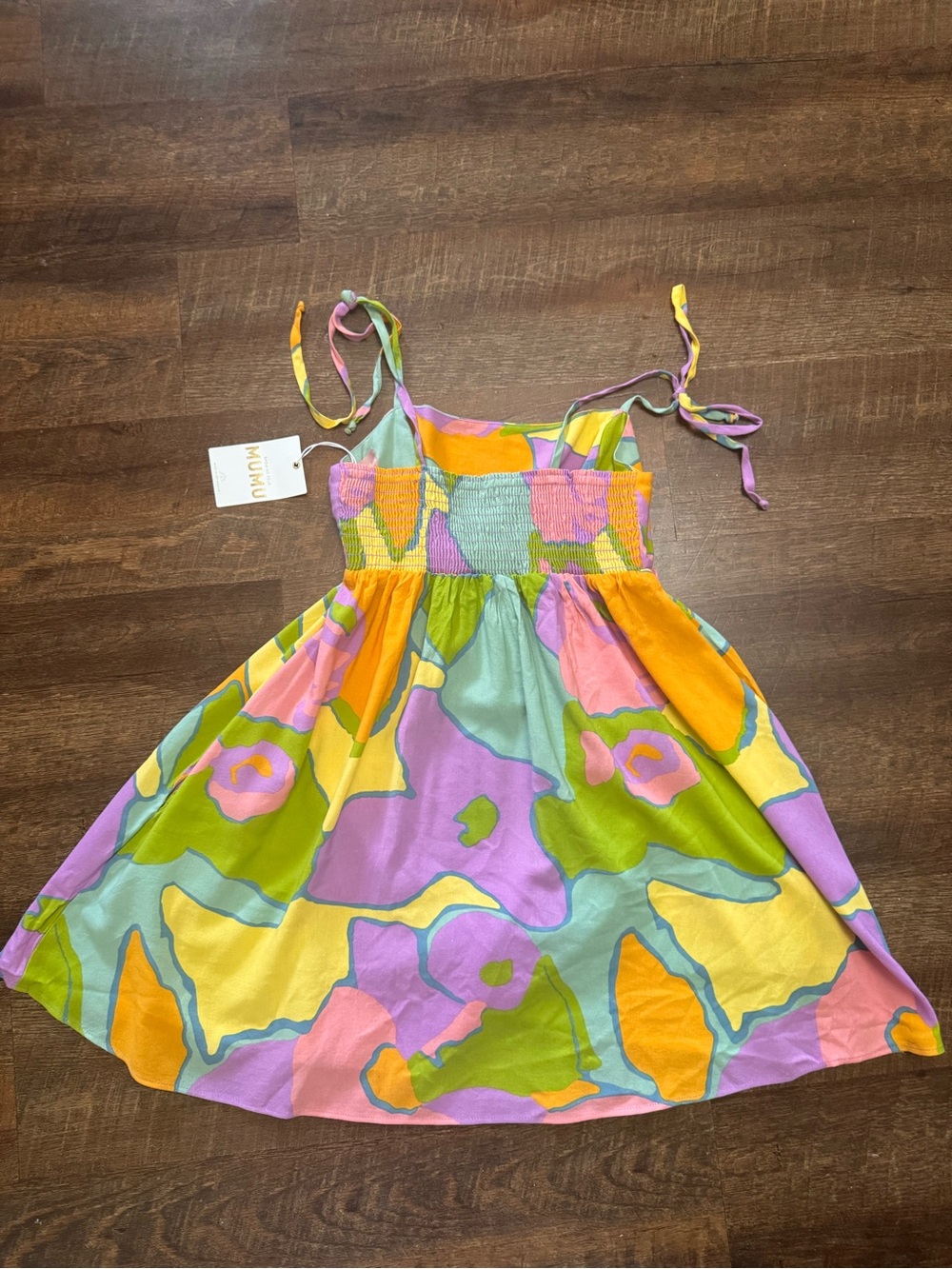 NWT Show Me Your Mumu Tie Strap Mini Dress Size Medium Colorful Cottagecore Boho - Picture 7 of 10